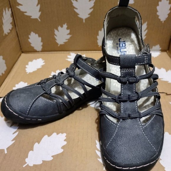 JBU by Jambu Juliet Flats Leather Dove Gray Adjustable Oxford Shoe 6 Like New - Picture 1 of 11